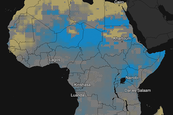 Map of the projected change in precipitation in Africa