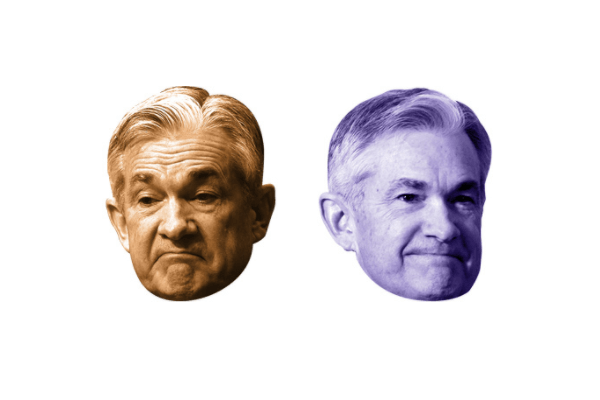 Graphic of Jerome Powell's evolving stance on inflation